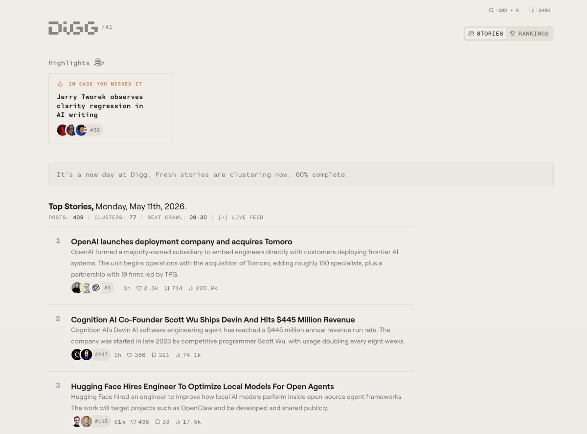Digg: O Retorno como Agregador de Notícias sobre IA