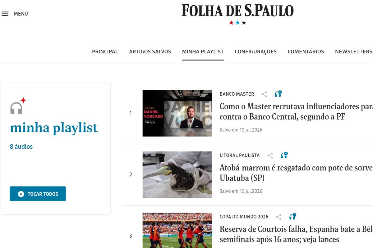 Nova Funcionalidade da Folha: Crie Suas Playlists de Reportagens